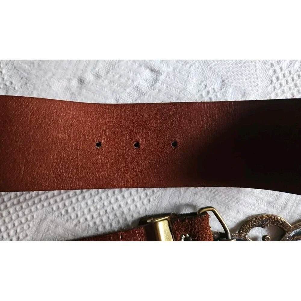 VTG Schaffer Bronze Buckle Brown Leather Belt RARE NWOT SZ S/M